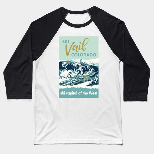 Light Blue Ski Vail Colorado, vintage poster Baseball T-Shirt by ROEDERcraft